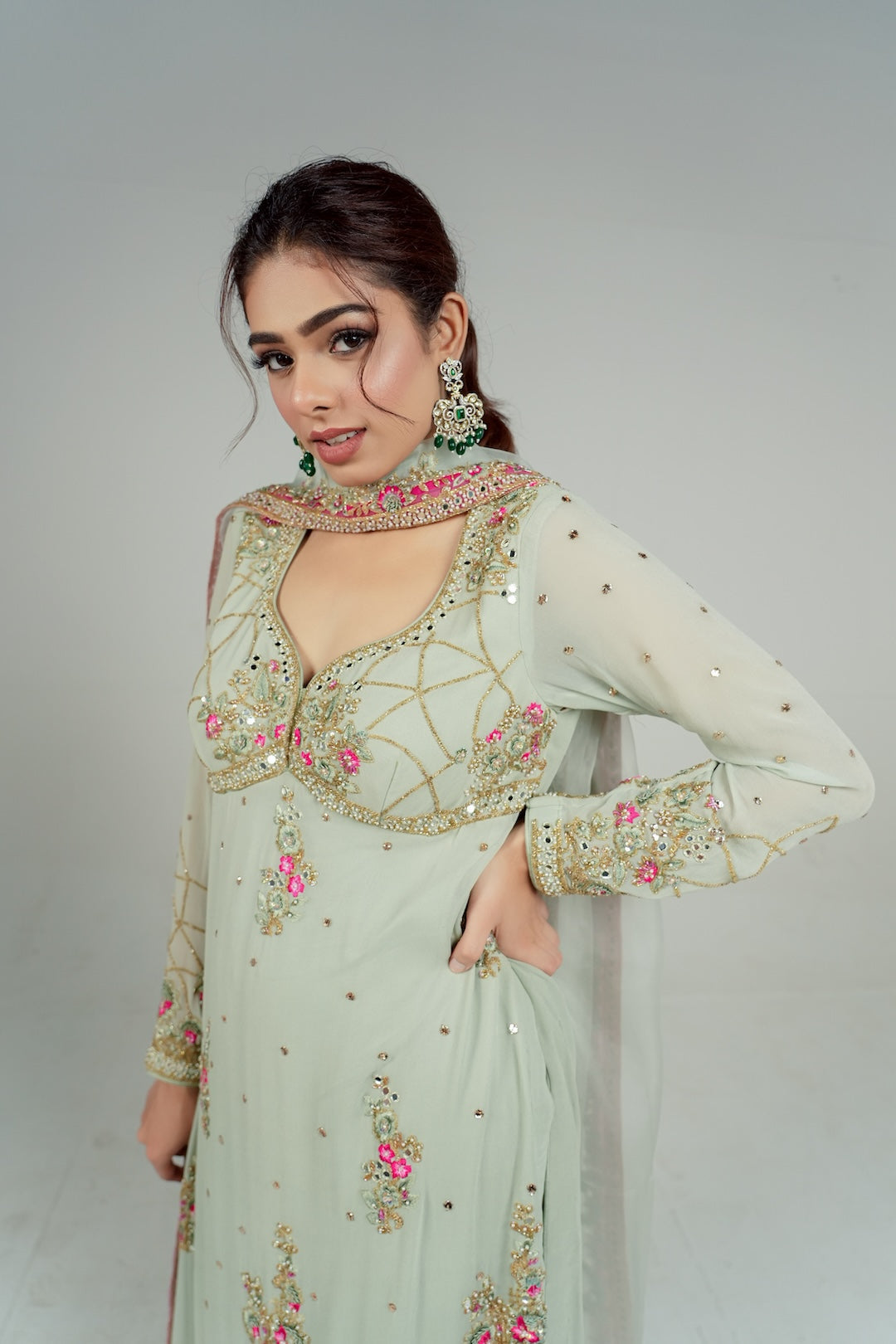 Mint Green Long Kurti set -  - Lola BIBI by Amrinsahi