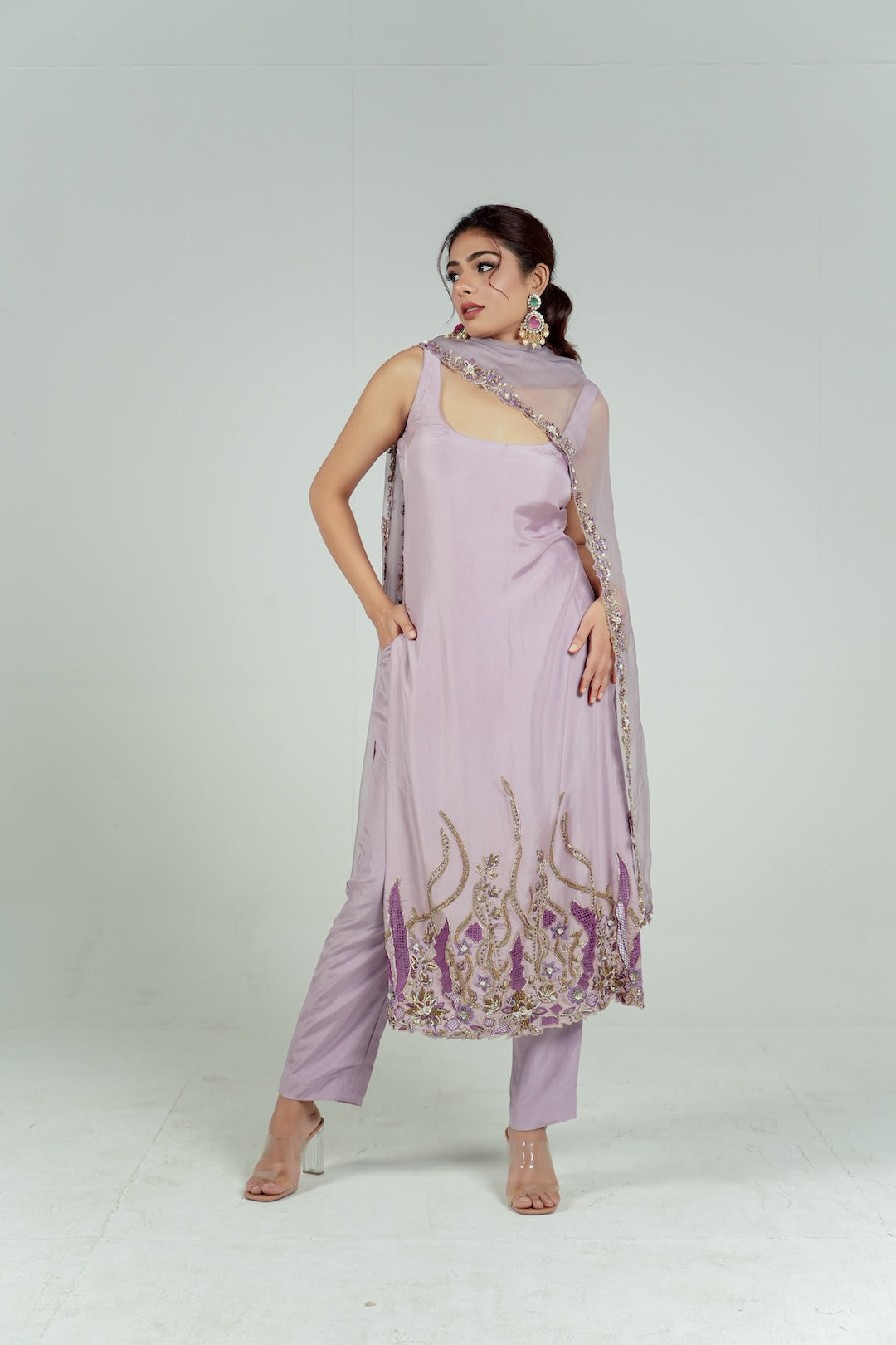 Lilac cut work Kurta set -  Lola BIBI by Amrinsahi