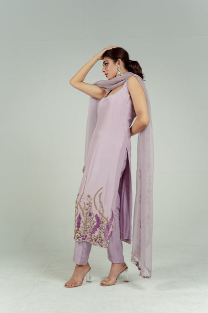 Lilac cut work Kurta set -  Lola BIBI by Amrinsahi