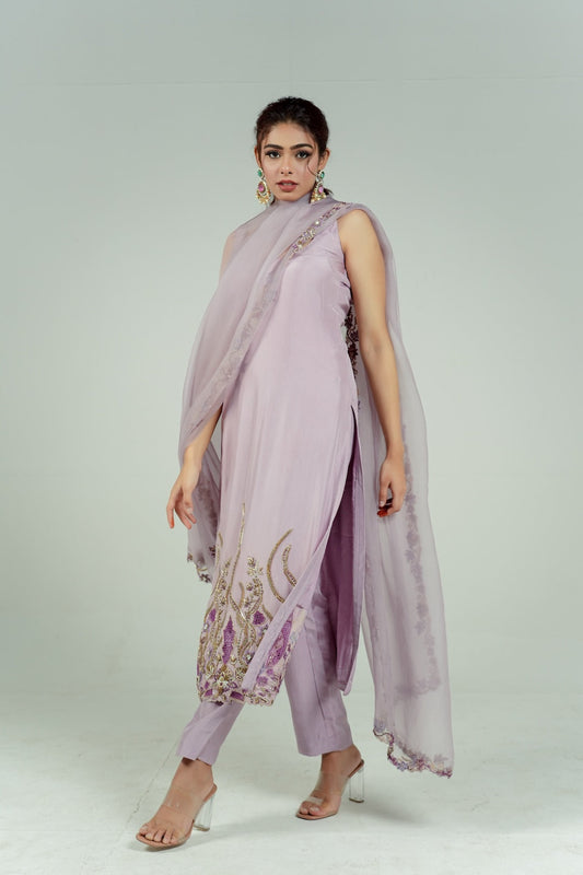 Lilac cut work Kurta set